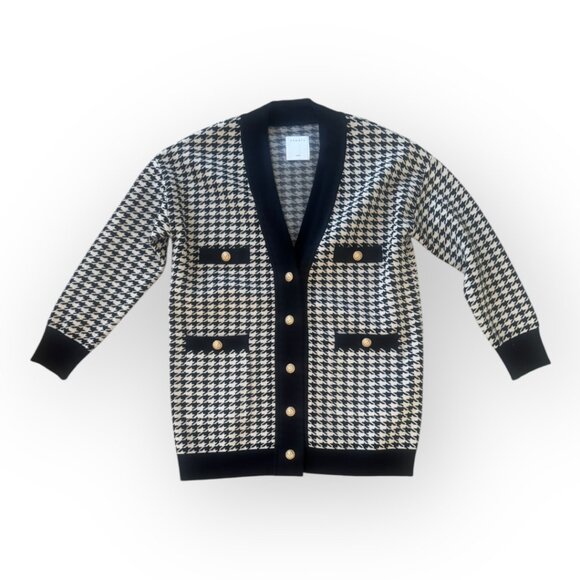 Sandro Houndstooth long cardigan sweater jacket - Medium or 6/8 - Picture 3 of 8